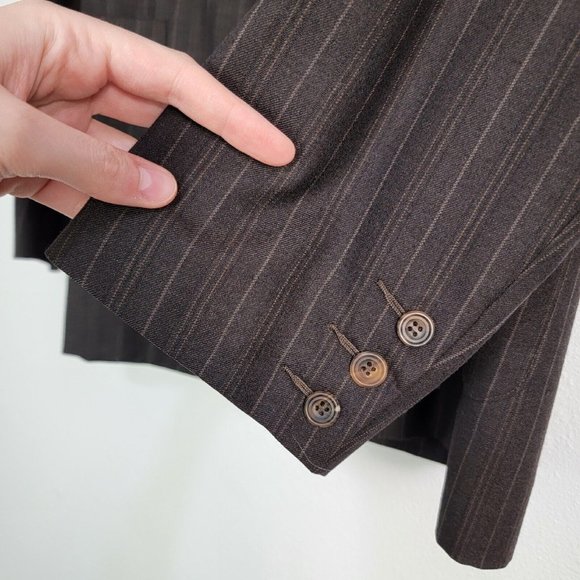 Eskandar Blazer Jacket Womens Size 0 Wool Silk Stripe Collared Pockets Brown - Picture 4 of 8